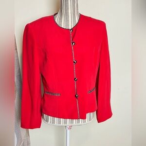 Misho. Vintage 100% Silk Red Button Up Sequin Blazer Jacket Womens 10
